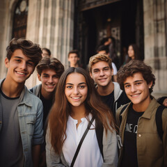 Obraz premium Group of smiling teenagers having their picture taken. Generative AI
