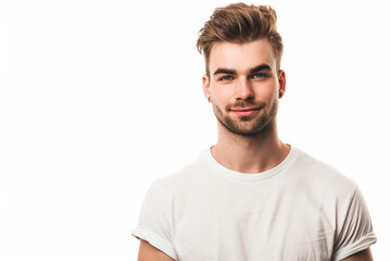 Fototapeta premium portrait of happy man arm crossed on white isolated background