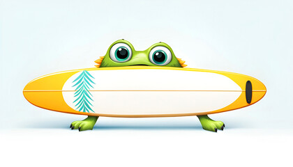 Cute surfboard creature with copy space