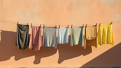 After washing, children's colorful clothes are dried outside.