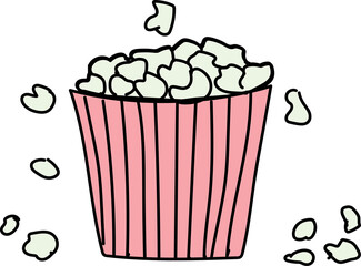 Hand drawn popcorn illustration on transparent background.
