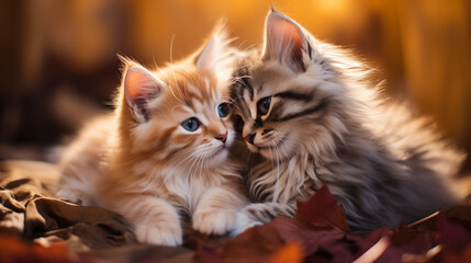 Naklejka na ściany i meble cute fluffy kittens playing together