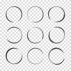 Collection hand drawn round shape. Set of circular frames. Sketch of circular doodles with a marker. Vector illustration on a transparent background.