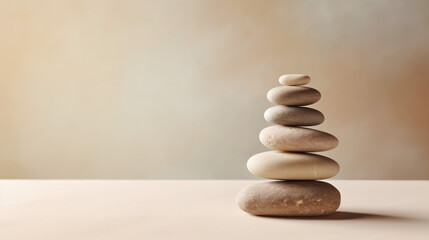 Fototapeta na wymiar stack of zen stones on a beige background 