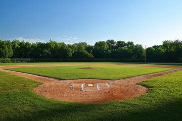 Landscape with baseball field and trees in the background, sports and leisure concept.