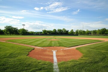 Landscape with baseball field and trees in the background, sports and leisure concept.