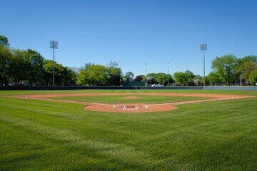 Landscape with baseball field and trees in the background, sports and leisure concept.