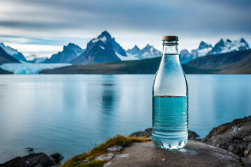mineral water bottle advertising on
arctic lake  
