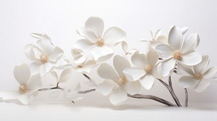 Fototapeta na wymiar white flowers unfurl their petals in a symphony of elegance on a flawlessly white surface.