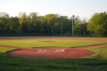 Landscape with baseball field and trees in the background, sports and leisure concept.