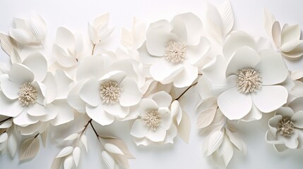 white flowers unfurl their petals in a symphony of elegance on a flawlessly white surface.