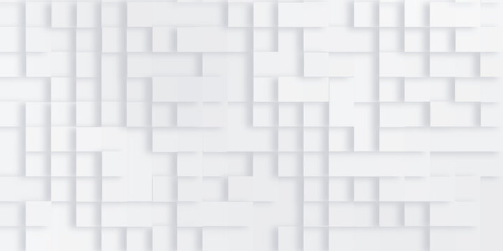 3d block style of white geometric pattern, seamless White vintage brick wall tiles design, technology concept white offset squares or cubes geometry, white abstract cube backdrop with block pattern. © DAIYAN MD TALHA