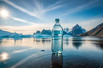 Poster mineral water bottle template , mountain lake landscape © eric