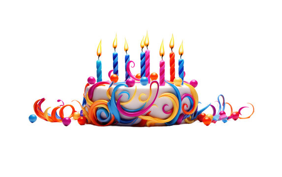 3D image of Colorful Greeting Happy Birthday with cake isolated on transparent background.