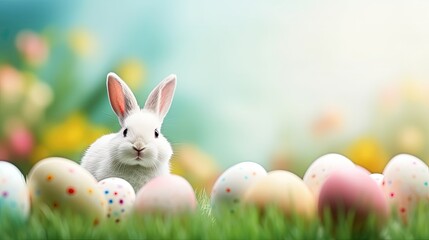 colorful easter eggs on grass background