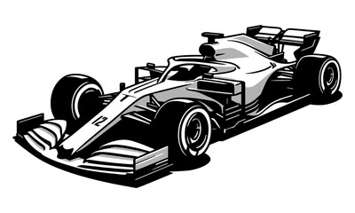 Obraz premium Image of a Formula 1 motorsport speed car vector illustrated halfside silhouette shadows racing