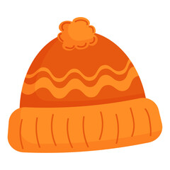 Orange knitted hat. Vector illustration.