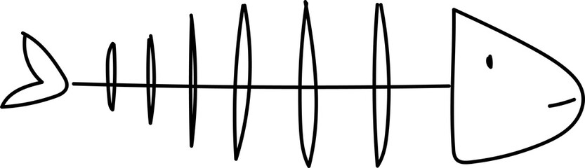 Hand drawn fishbone illustration on transparent background.
