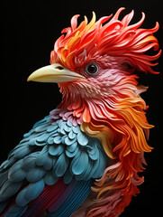 Fototapeta premium surreal acrobatic portrait of a colorful bird created with Generative Ai