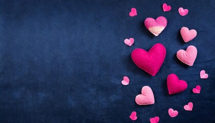 pink hearts on dark blue felt background valentine s day
