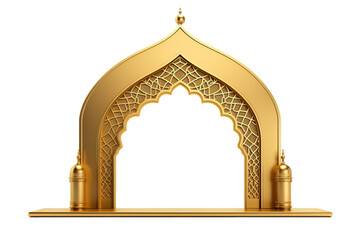 Arabic golden arch isolated on transparent background. 3D render Islam architecture shape for...