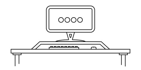 PC computer in flat outline style. Vector clipart illustration.