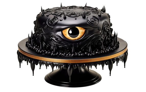 3D image of Halloween Cake with Eyes Decor Black isolated on transparent background.