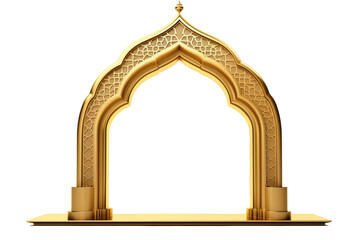 Arabic golden arch isolated on transparent background. 3D render Islam architecture shape for muslim holidays. Design elements door, frame, window. Realistic vector illustration. PNG. Ramadhan. - obrazy, fototapety, plakaty