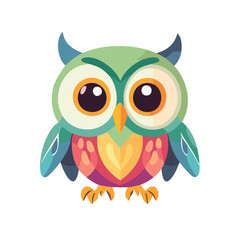 Cute owls. colorful friendly owl, kids shower stickers. funny animal joyful forest or zoo birds - Vector EPS10