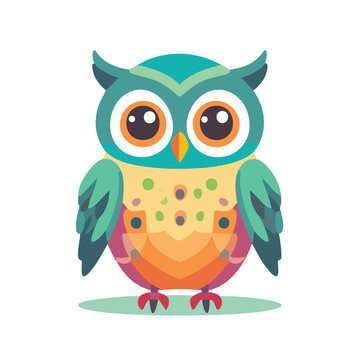 Cute owls. colorful friendly owl, kids shower stickers. funny animal joyful forest or zoo birds - Vector EPS10