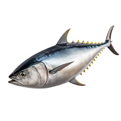 Fototapeta premium Tuna cut out on a transparent background. The underwater world is isolated. A design element to be inserted into a project or design.