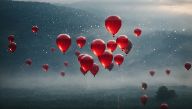 water baloon, water droplets, foggy atmosphere, in the sky, high quality, HD, real picture