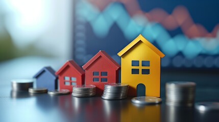 An illustrative concept of the housing market, showcasing residential real estate development, property investment growth, and the upward trend in housing sales and prices.
