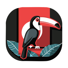 Toucan in the canopy of the rainforest. Tropical rainforest birds and animals - Vector EPS10