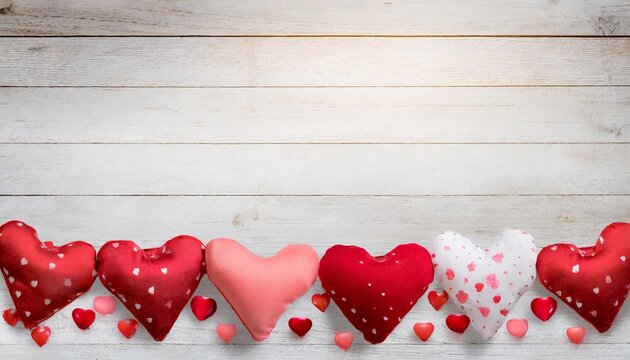 valentine day background pillow hearts border on wood copy space
