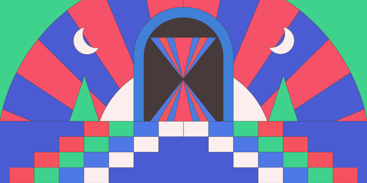 Psychedelic retro art. Inspirational retro poster with geometric elements, retro palette. Vector.