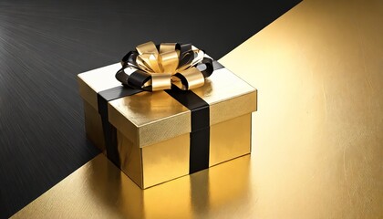 3d gift box on golden and black background