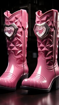 Pink cowboy boots with hearts UHD wallpaper