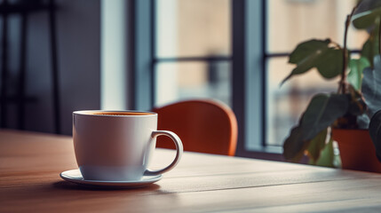 Fototapeta premium Nordic Elegance Close-Up of a Coffee Cup in the Office, Embracing the Cozy Aesthetics of Scandinavian Style