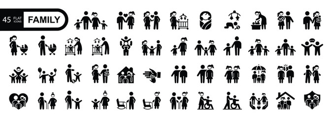 Family icon set. Flat  style icons Pack. Vector Illustration	