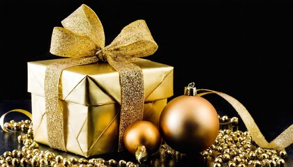 a golden christmas gift box png