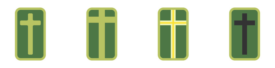 Military patch with cross vector icon. Chaplain patch icon. Christian symbol cross in a frame. Military patch pattern.