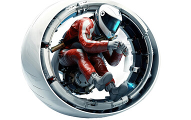 3D image of Monowheel Motorcycle with Rider isolated on transparent background.