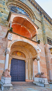 The main gate of Piacenza Cathedral, Italy