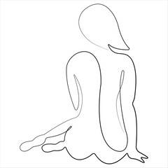 Beauty woman body one line art drawing naked female body outline vector illustration