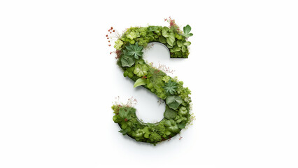 alphabet letters S entwined with plant against a white background