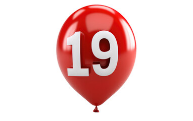 3D image of Number 19 Birthday Candle isolated on transparent background.