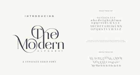Elegant Fashion font alphabet. Classic Lettering Minimal Fashion Designs. Typography modern serif fonts regular decorative vintage concept vector illustration - obrazy, fototapety, plakaty