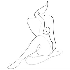 Beauty woman body one line art drawing naked female body outline vector illustration