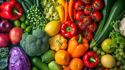 Colorful vegetables and fruits vegan food